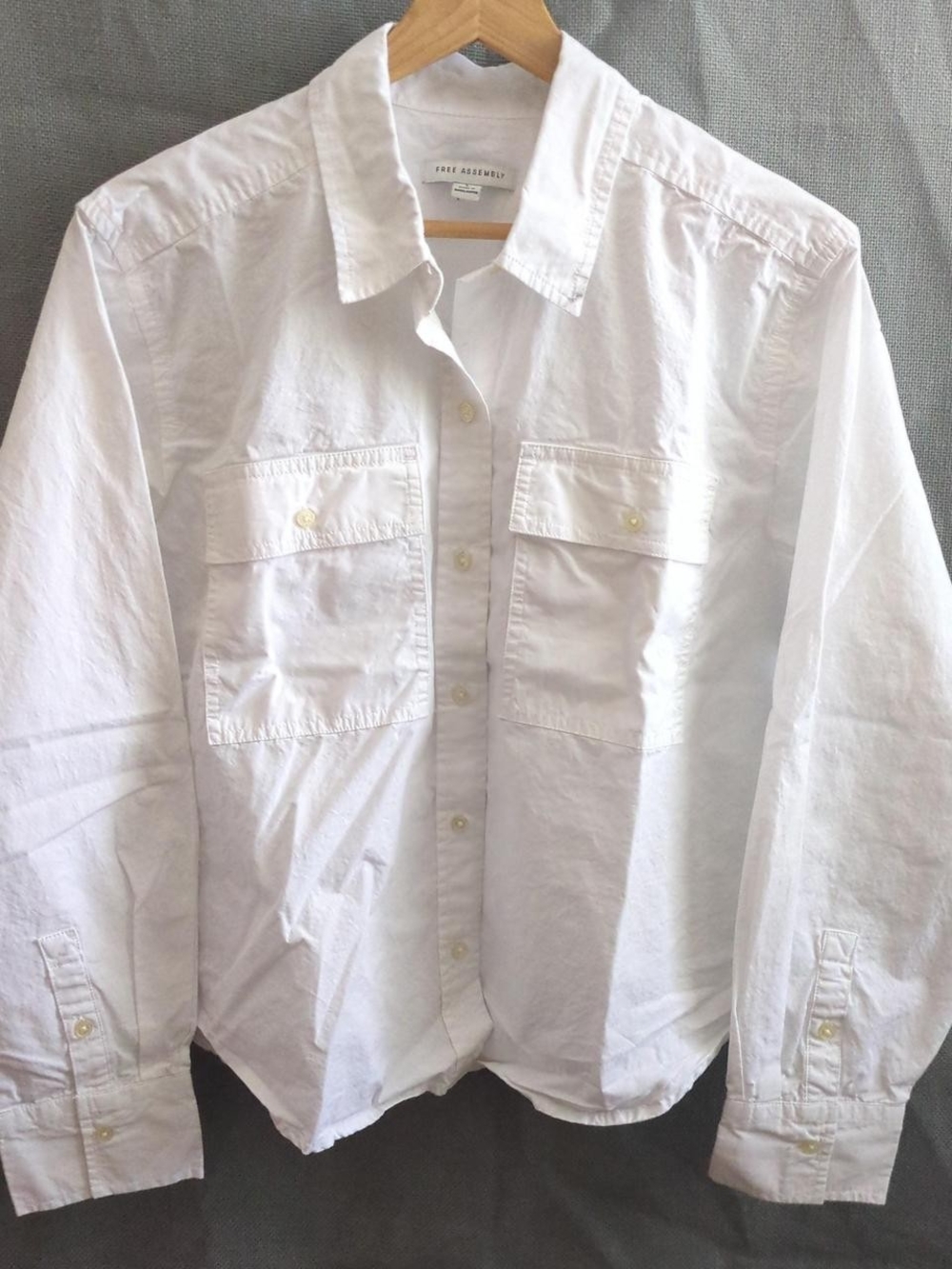 Free Assembly White Button-Up Utility Shirt with Chest Pockets